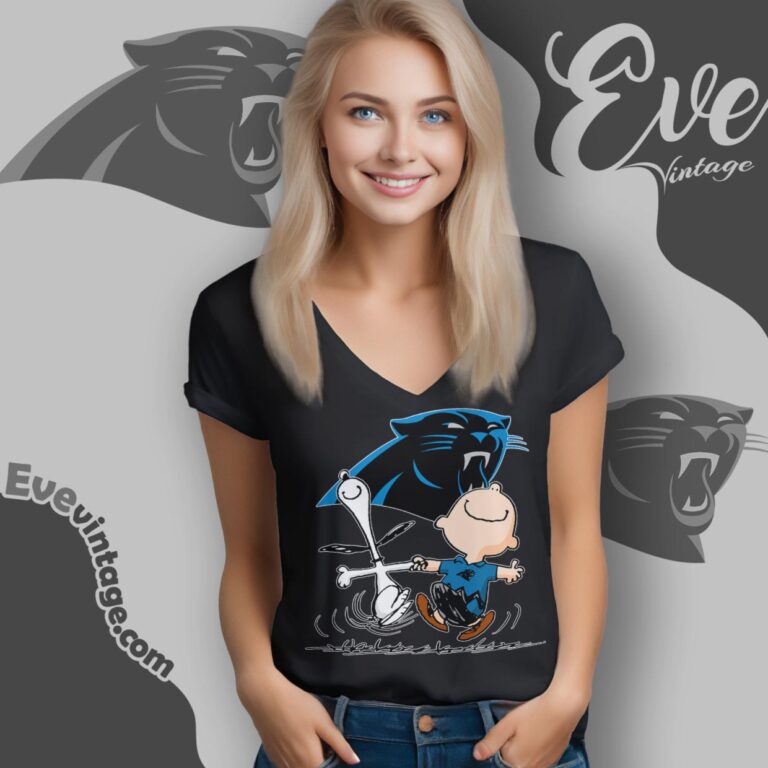 Carolina Panthers Charlie Brown Snoopy Happy Dancing Shirt V Neck TShirt Carolina Panthers Charlie Brown Snoopy Happy Dancing Shirt V Neck TShirt