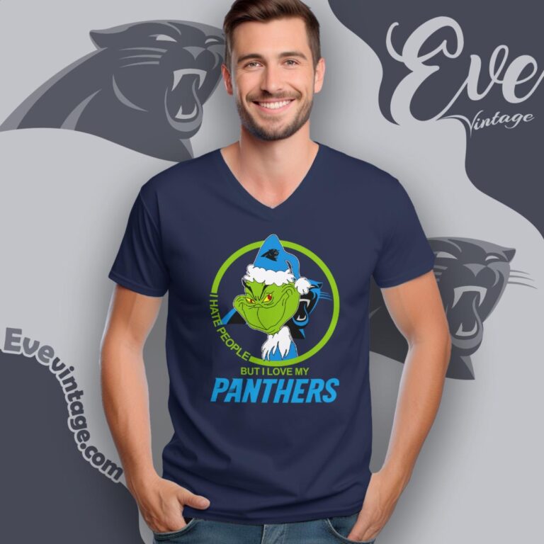 Carolina Panthers Christmas Grinch Shirt I Hate People But I Love My Panthers V Neck TShirt Carolina Panthers Christmas Grinch Shirt I Hate People But I Love My Panthers V Neck TShirt