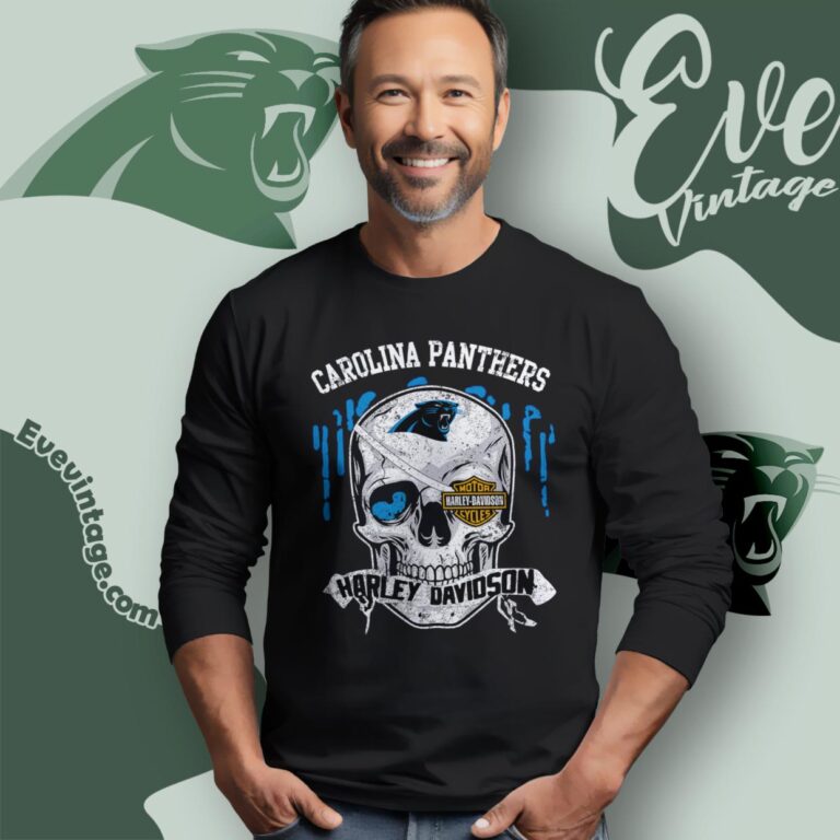 Carolina Panthers Harley Davidson Skull Shirt Long Sleeve Tee Carolina Panthers Harley Davidson Skull Shirt Long Sleeve Tee