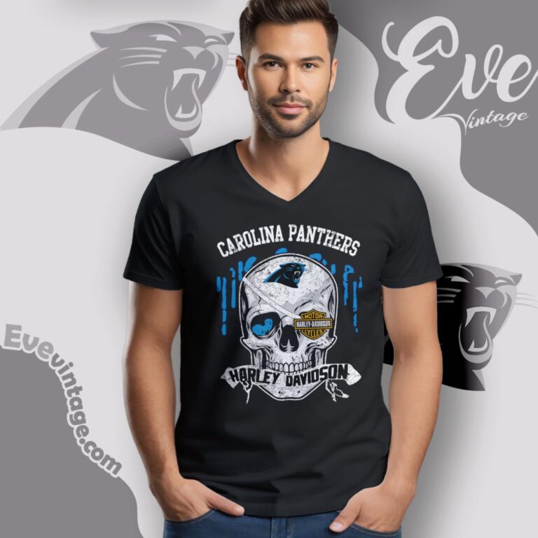 Carolina Panthers Harley Davidson Skull Shirt V Neck TShirt Carolina Panthers Harley Davidson Skull Shirt V Neck TShirt