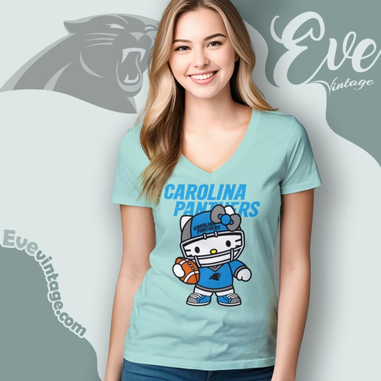 Carolina Panthers Hello Kitty Shirt V Neck TShirt Carolina Panthers Hello Kitty Shirt V Neck TShirt