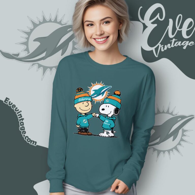 Charlie Brown And Snoopy Miami Dolphins Shirt Long Sleeve Tee Charlie Brown And Snoopy Miami Dolphins Shirt Long Sleeve Tee