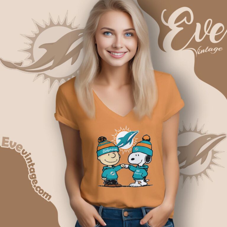 Charlie Brown And Snoopy Miami Dolphins Shirt V Neck TShirt Charlie Brown And Snoopy Miami Dolphins Shirt V Neck TShirt