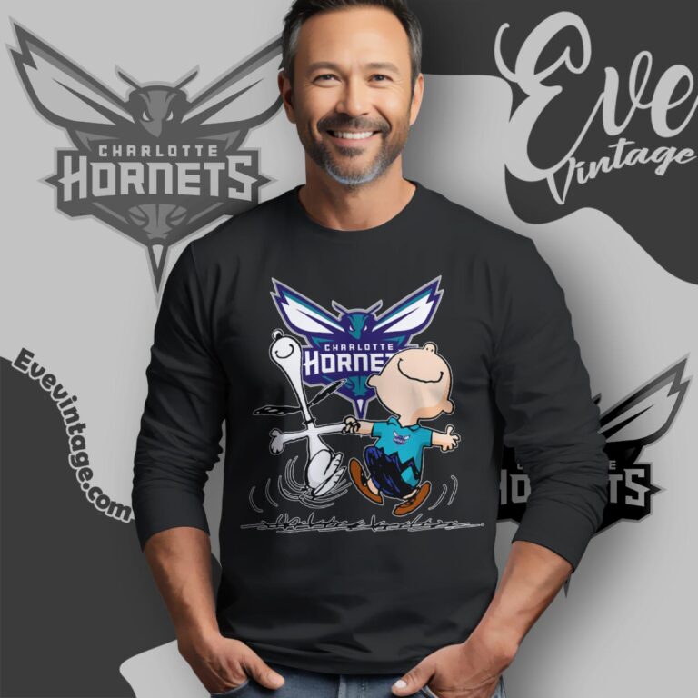 Charlotte Hornets Charlie Brown Snoopy Happy Dancing Shirt Long Sleeve Tee Charlotte Hornets Charlie Brown Snoopy Happy Dancing Shirt Long Sleeve Tee
