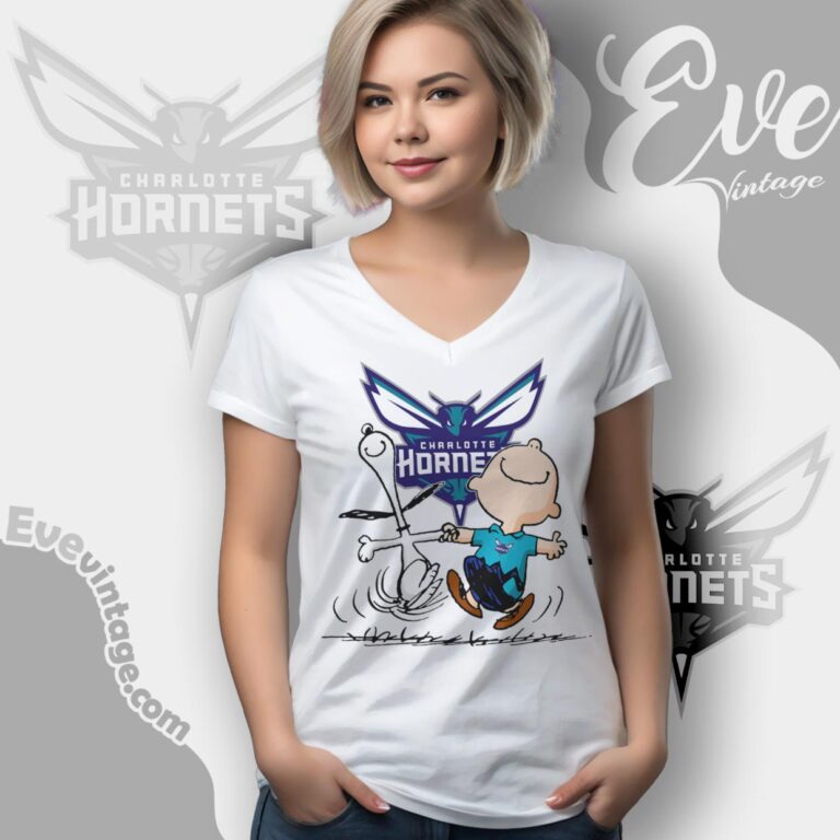 Charlotte Hornets Charlie Brown Snoopy Happy Dancing Shirt V Neck TShirt Charlotte Hornets Charlie Brown Snoopy Happy Dancing Shirt V Neck TShirt