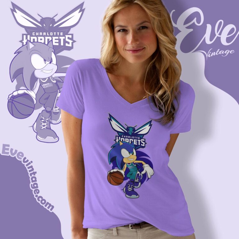 Charlotte Hornets Sonic The Hedgehog Shirt V Neck TShirt Charlotte Hornets Sonic The Hedgehog Shirt V Neck TShirt