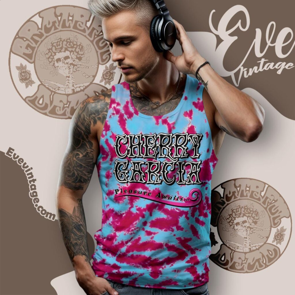 Cherry Garcia Pleasure Awaits Ben Jerry Vermont Finest Tie dye Tank Top Racerback