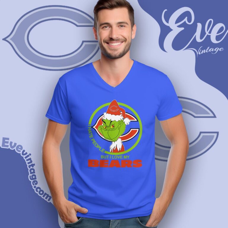 Chicago Bears Christmas Grinch Shirt I Hate People But I Love My Chicago Bears V Neck TShirt Chicago Bears Christmas Grinch Shirt I Hate People But I Love My Chicago Bears V Neck TShirt