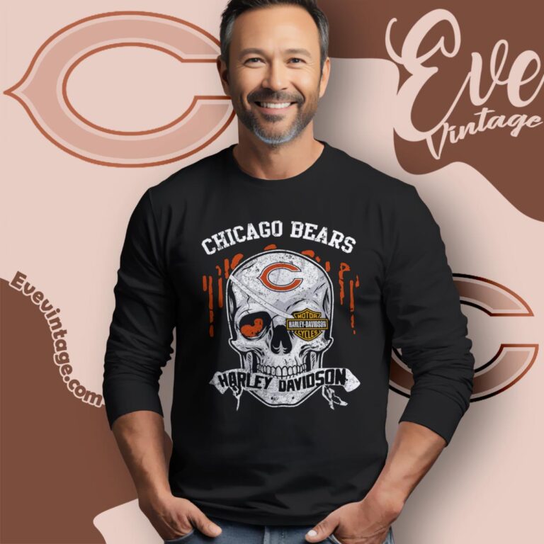 Chicago Bears Harley Davidson Skull Shirt Long Sleeve Tee Chicago Bears Harley Davidson Skull Shirt Long Sleeve Tee