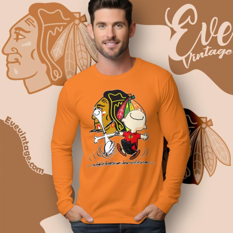Chicago Blackhawks Charlie Brown Snoopy Happy Dancing Shirt Long Sleeve Tee Chicago Blackhawks Charlie Brown Snoopy Happy Dancing Shirt Long Sleeve Tee