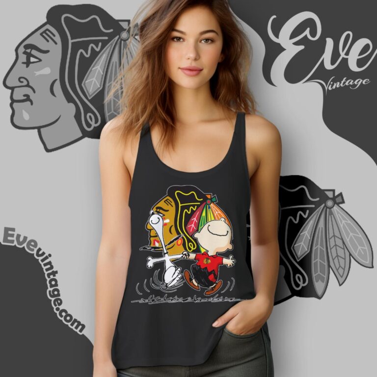 Chicago Blackhawks Charlie Brown Snoopy Happy Dancing Shirt Tank Top Racerback Chicago Blackhawks Charlie Brown Snoopy Happy Dancing Shirt Tank Top Racerback