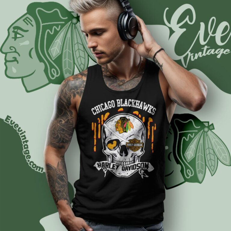 Chicago Blackhawks Harley Davidson Skull Shirt Tank Top Racerback Chicago Blackhawks Harley Davidson Skull Shirt Tank Top Racerback