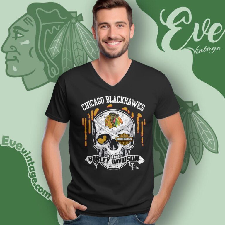 Chicago Blackhawks Harley Davidson Skull Shirt V Neck TShirt Chicago Blackhawks Harley Davidson Skull Shirt V Neck TShirt