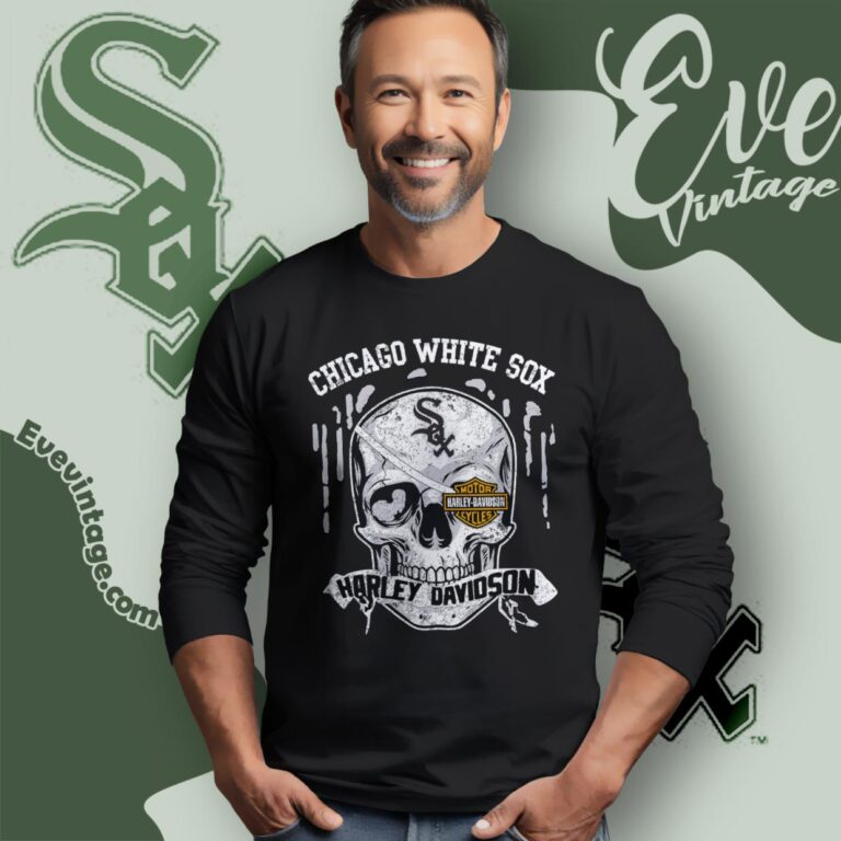 Chicago White Sox Harley Davidson Skull Shirt Long Sleeve Tee Chicago White Sox Harley Davidson Skull Shirt Long Sleeve Tee