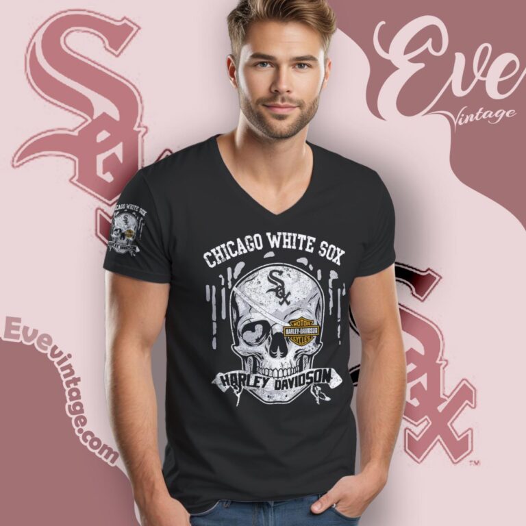 Chicago White Sox Harley Davidson Skull Shirt V Neck TShirt Chicago White Sox Harley Davidson Skull Shirt V Neck TShirt