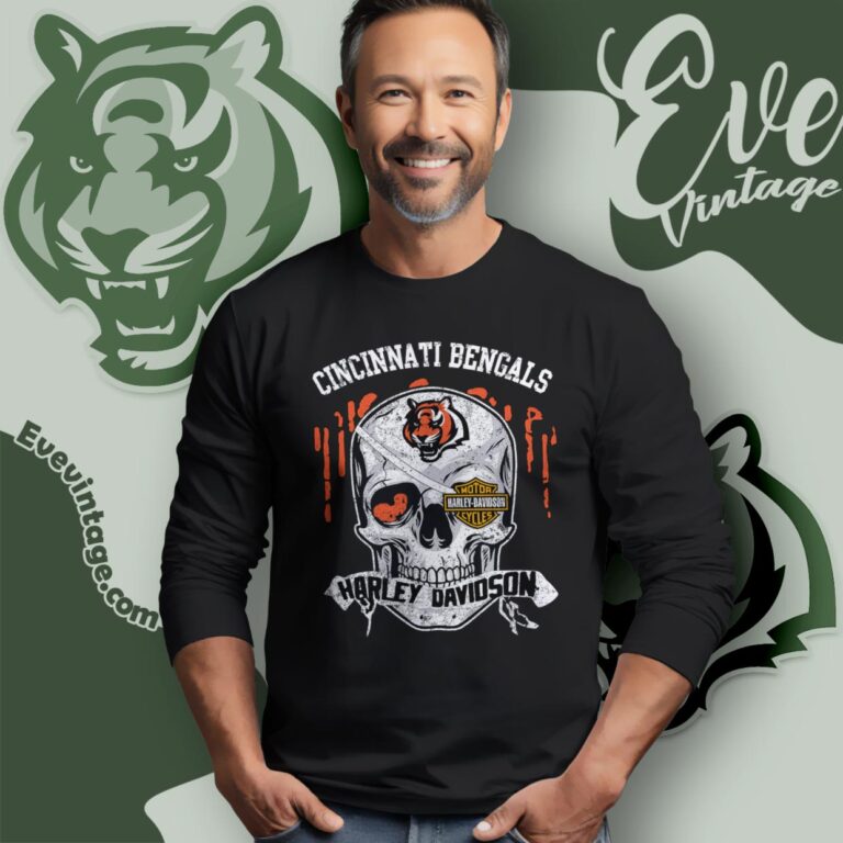 Cincinnati Bengals Harley Davidson Skull Shirt Long Sleeve Tee Cincinnati Bengals Harley Davidson Skull Shirt Long Sleeve Tee