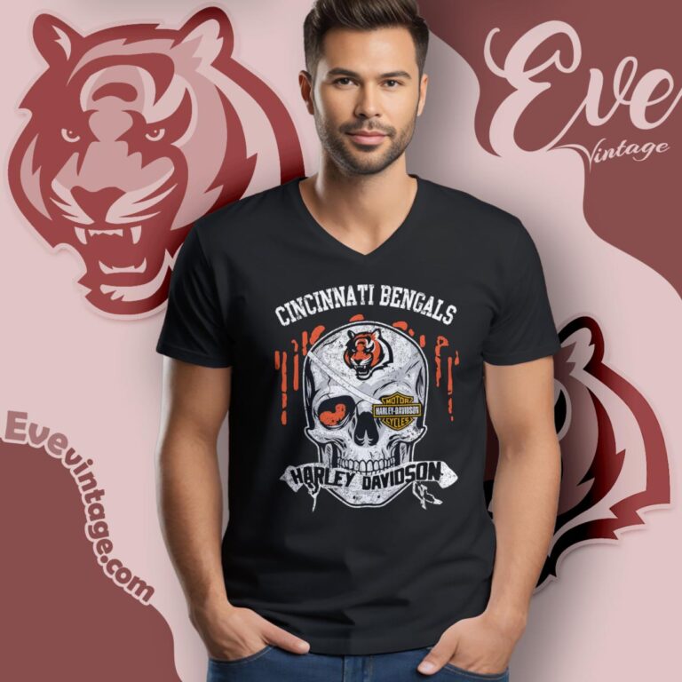 Cincinnati Bengals Harley Davidson Skull Shirt V Neck TShirt Cincinnati Bengals Harley Davidson Skull Shirt V Neck TShirt