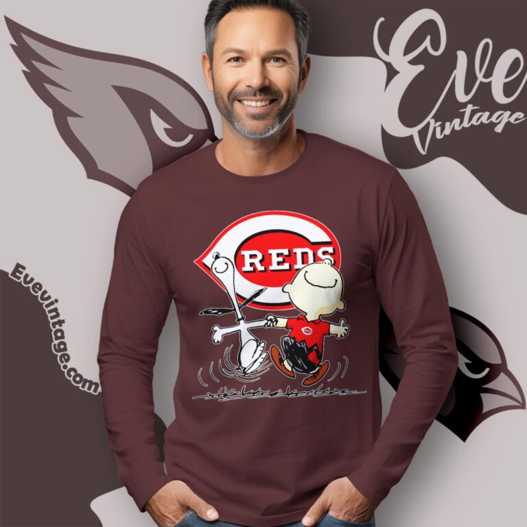 Cincinnati Reds Charlie Brown Snoopy Happy Dancing Shirt Long Sleeve Tee Cincinnati Reds Charlie Brown Snoopy Happy Dancing Shirt Long Sleeve Tee