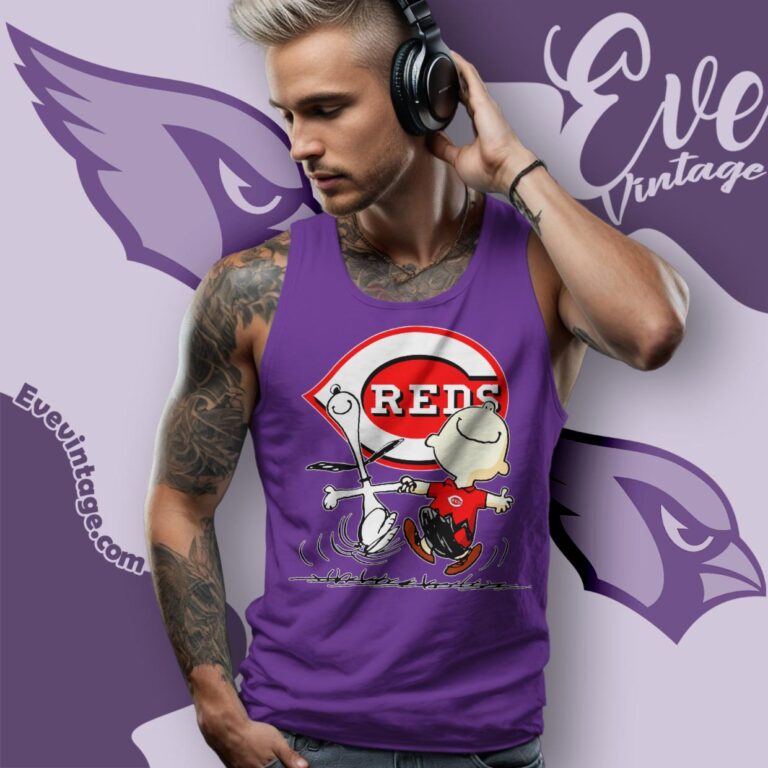 Cincinnati Reds Charlie Brown Snoopy Happy Dancing Shirt Tank Top Racerback Cincinnati Reds Charlie Brown Snoopy Happy Dancing Shirt Tank Top Racerback