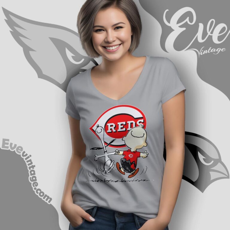 Cincinnati Reds Charlie Brown Snoopy Happy Dancing Shirt V Neck TShirt Cincinnati Reds Charlie Brown Snoopy Happy Dancing Shirt V Neck TShirt