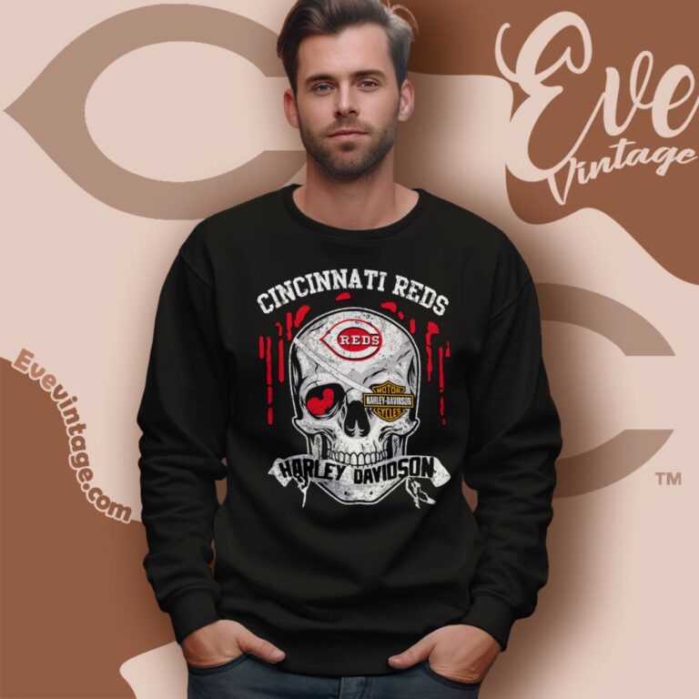 Cincinnati Reds Harley Davidson Skull Shirt Sweatshirt Cincinnati Reds Harley Davidson Skull Shirt Sweatshirt