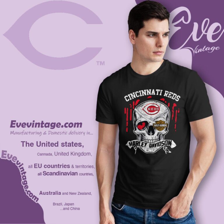 Cincinnati Reds Harley Davidson Skull Shirt T Shirt Cincinnati Reds Harley Davidson Skull Shirt T Shirt
