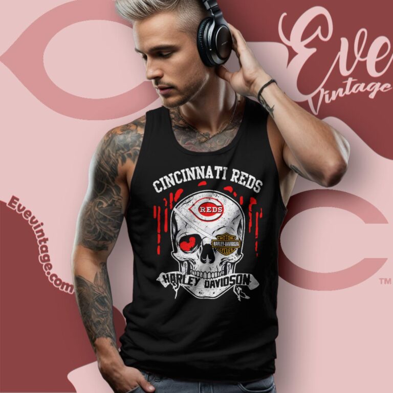 Cincinnati Reds Harley Davidson Skull Shirt Tank Top Racerback Cincinnati Reds Harley Davidson Skull Shirt Tank Top Racerback