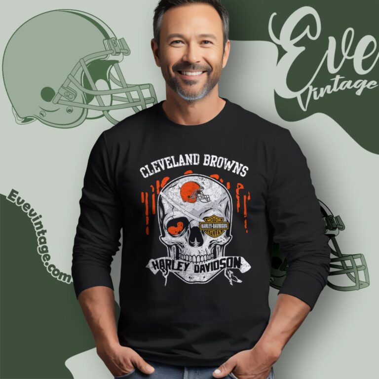 Cleveland Browns Harley Davidson Skull Shirt Long Sleeve Tee Cleveland Browns Harley Davidson Skull Shirt Long Sleeve Tee