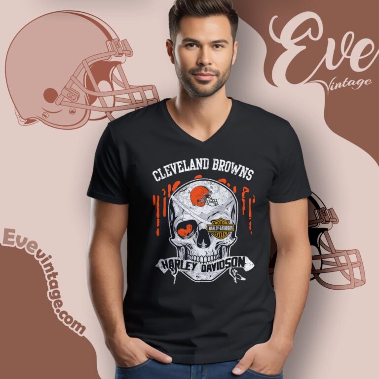 Cleveland Browns Harley Davidson Skull Shirt V Neck TShirt Cleveland Browns Harley Davidson Skull Shirt V Neck TShirt