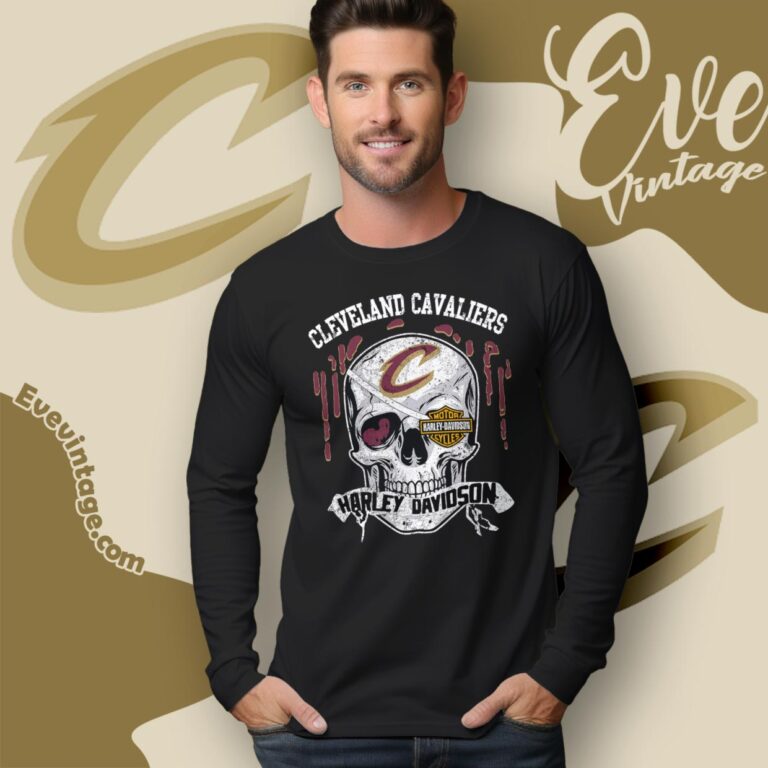 Cleveland Cavaliers Harley Davidson Skull Long Sleeve Tee Cleveland Cavaliers Harley Davidson Skull Long Sleeve Tee