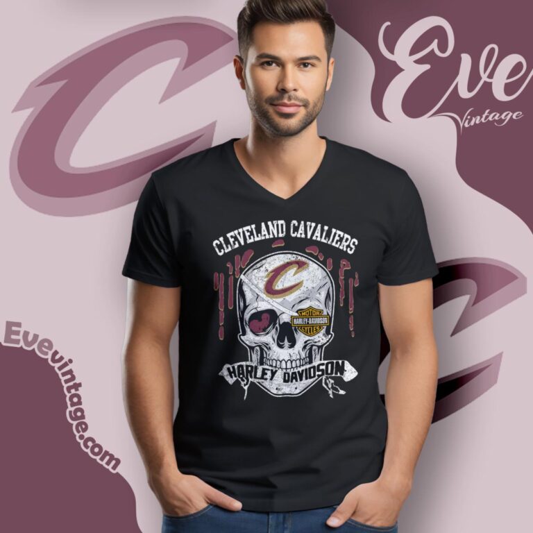 Cleveland Cavaliers Harley Davidson Skull V Neck TShirt Cleveland Cavaliers Harley Davidson Skull V Neck TShirt