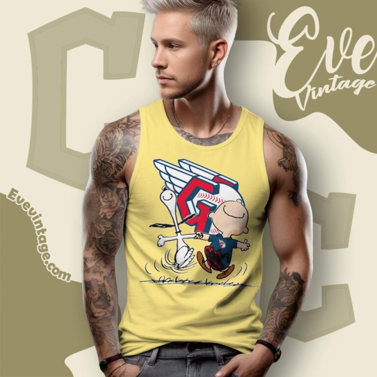 Cleveland Guardians Charlie Brown Snoopy Happy Dancing Shirt Tank Top Racerback Cleveland Guardians Charlie Brown Snoopy Happy Dancing Shirt Tank Top Racerback