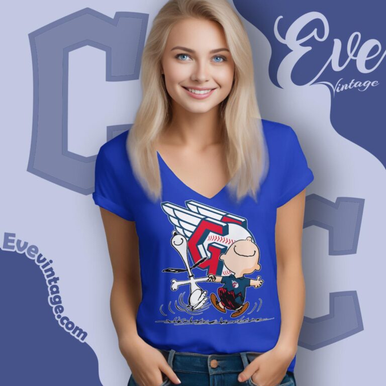 Cleveland Guardians Charlie Brown Snoopy Happy Dancing Shirt V Neck TShirt Cleveland Guardians Charlie Brown Snoopy Happy Dancing Shirt V Neck TShirt