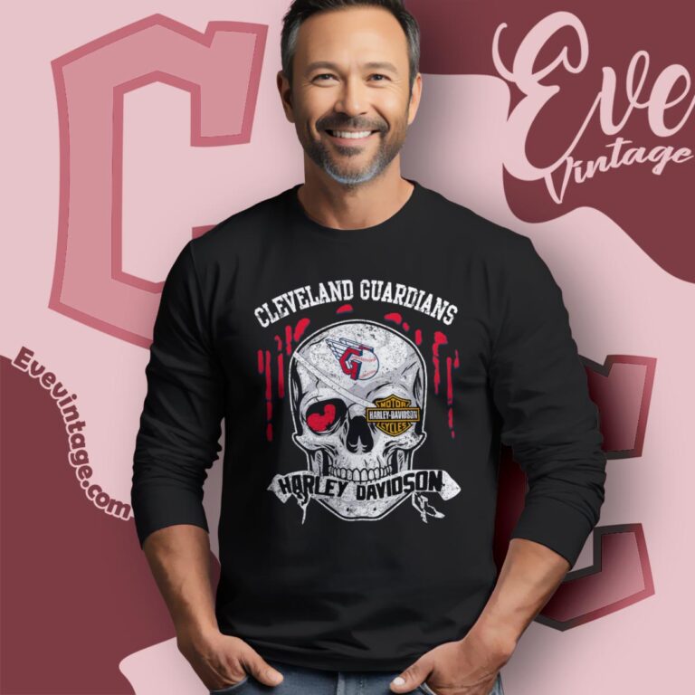 Cleveland Guardians Harley Davidson Skull Shirt Long Sleeve Tee Cleveland Guardians Harley Davidson Skull Shirt Long Sleeve Tee