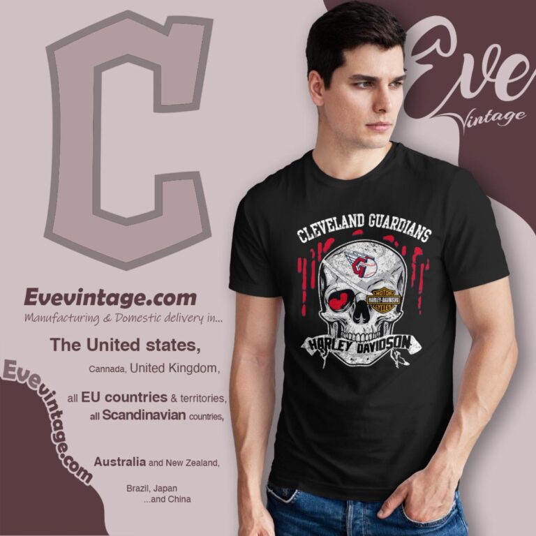 Cleveland Guardians Harley Davidson Skull Shirt T Shirt Cleveland Guardians Harley Davidson Skull Shirt T Shirt