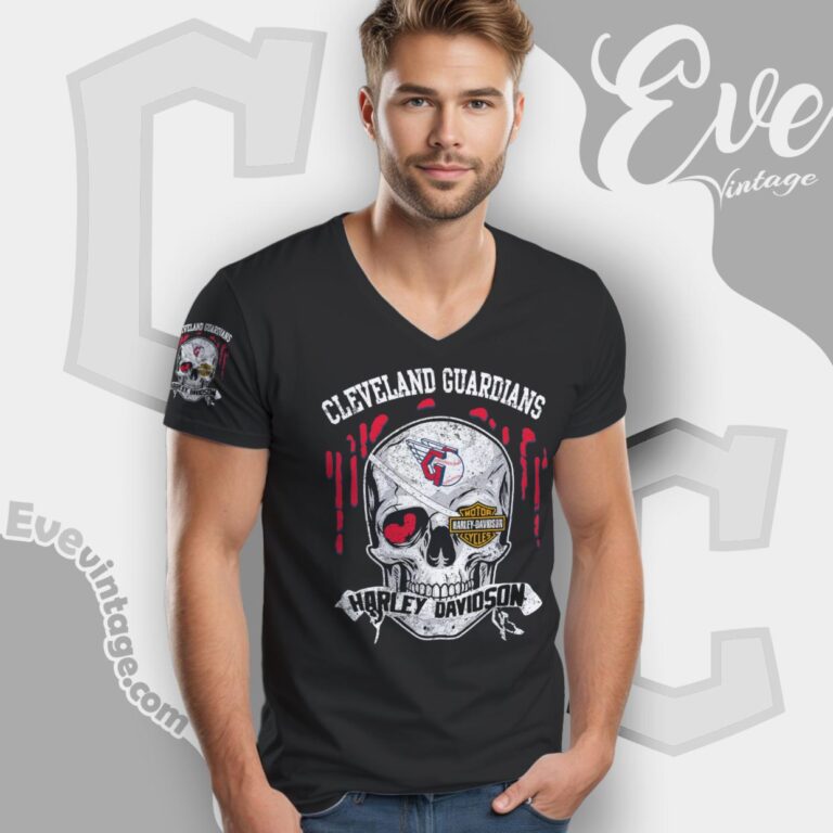 Cleveland Guardians Harley Davidson Skull Shirt V Neck TShirt Cleveland Guardians Harley Davidson Skull Shirt V Neck TShirt