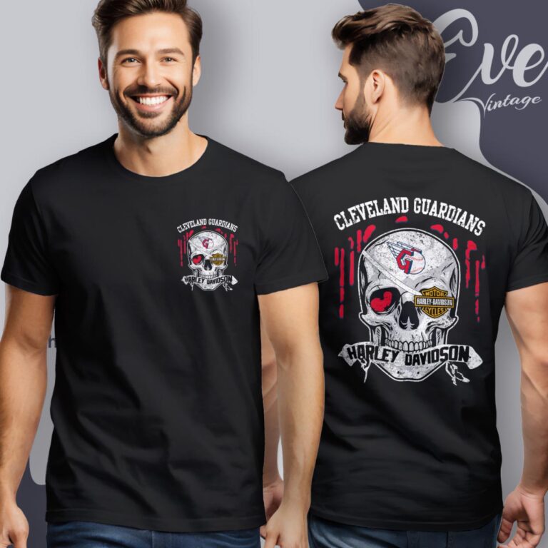Cleveland Guardians Harley Davidson Skull Shirt Women T Shirt Cleveland Guardians Harley Davidson Skull Shirt Women T Shirt