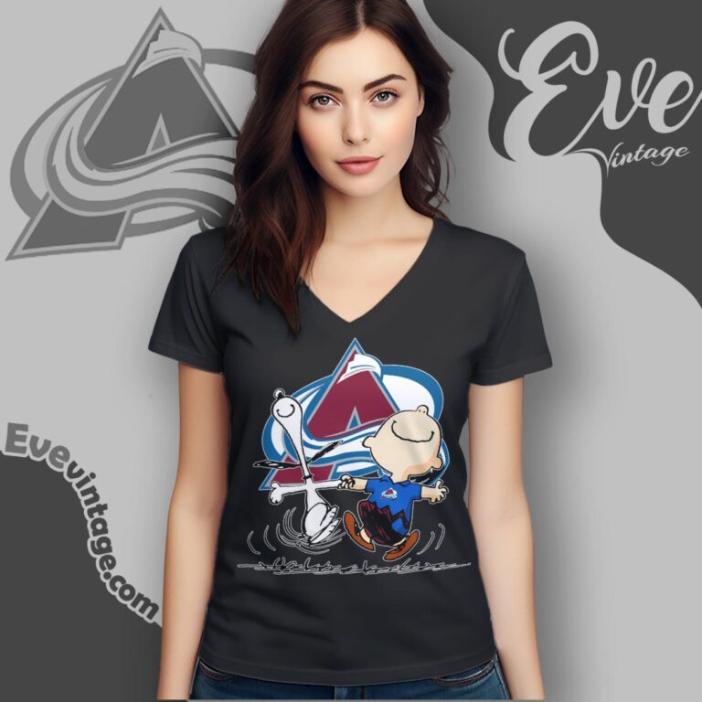 Colorado Avalanche Charlie Brown Snoopy Happy Dancing Shirt V Neck TShirt Colorado Avalanche Charlie Brown Snoopy Happy Dancing Shirt V Neck TShirt
