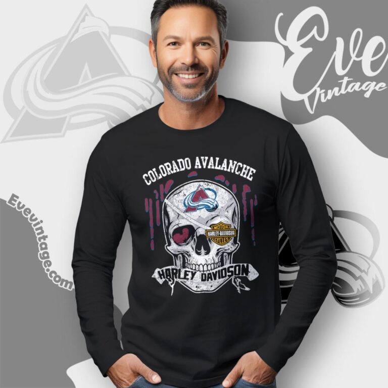 Colorado Avalanche Harley Davidson Skull Shirt Long Sleeve Tee Colorado Avalanche Harley Davidson Skull Shirt Long Sleeve Tee