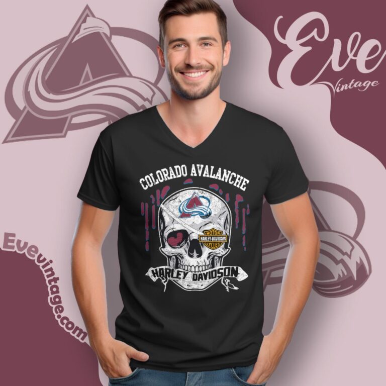 Colorado Avalanche Harley Davidson Skull Shirt V Neck TShirt Colorado Avalanche Harley Davidson Skull Shirt V Neck TShirt