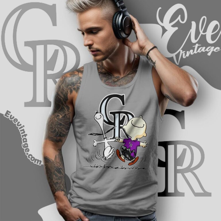Colorado Rockies Charlie Brown Snoopy Happy Dancing Shirt Tank Top Racerback Colorado Rockies Charlie Brown Snoopy Happy Dancing Shirt Tank Top Racerback