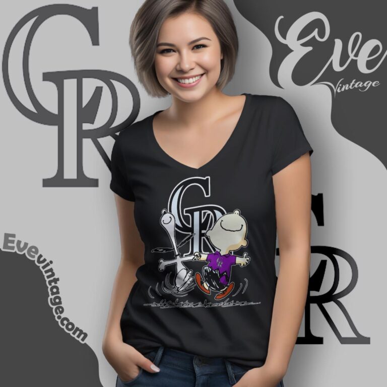 Colorado Rockies Charlie Brown Snoopy Happy Dancing Shirt V Neck TShirt Colorado Rockies Charlie Brown Snoopy Happy Dancing Shirt V Neck TShirt