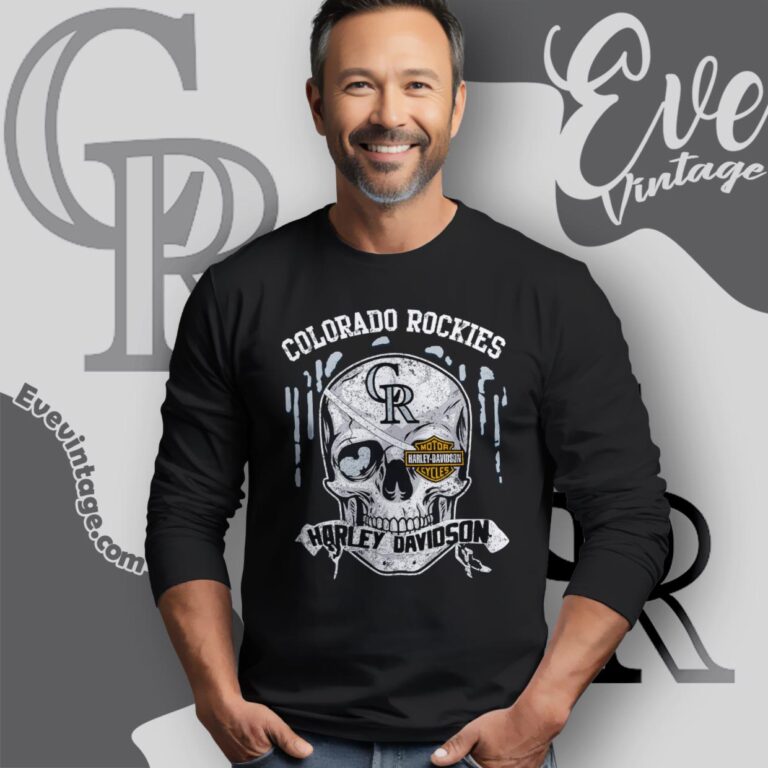 Colorado Rockies Harley Davidson Skull Shirt Long Sleeve Tee Colorado Rockies Harley Davidson Skull Shirt Long Sleeve Tee
