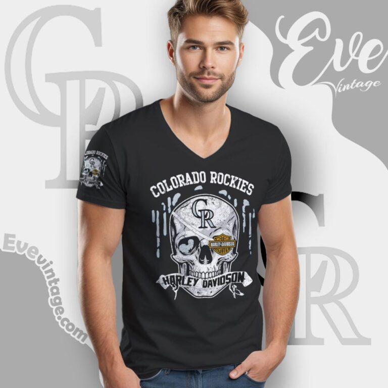 Colorado Rockies Harley Davidson Skull Shirt V Neck TShirt Colorado Rockies Harley Davidson Skull Shirt V Neck TShirt