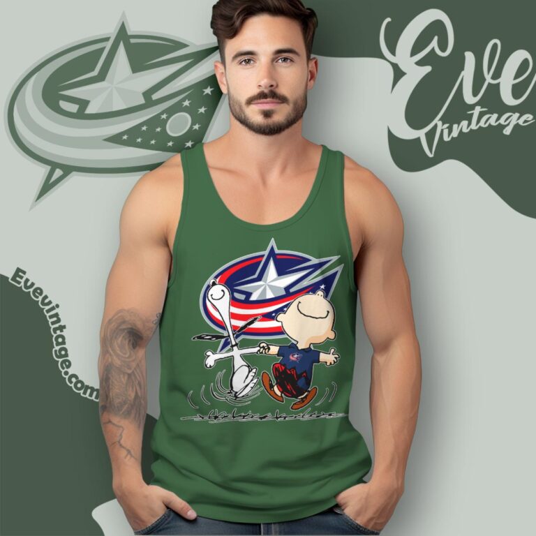 Columbus Blue Jackets Charlie Brown Snoopy Happy Dancing Shirt Tank Top Racerback Columbus Blue Jackets Charlie Brown Snoopy Happy Dancing Shirt Tank Top Racerback