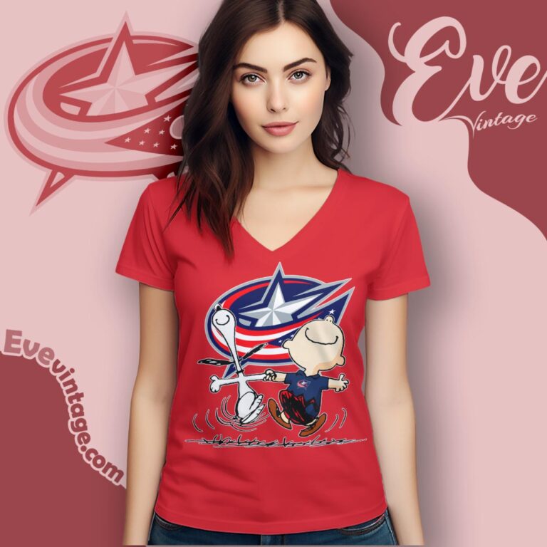Columbus Blue Jackets Charlie Brown Snoopy Happy Dancing Shirt V Neck TShirt Columbus Blue Jackets Charlie Brown Snoopy Happy Dancing Shirt V Neck TShirt