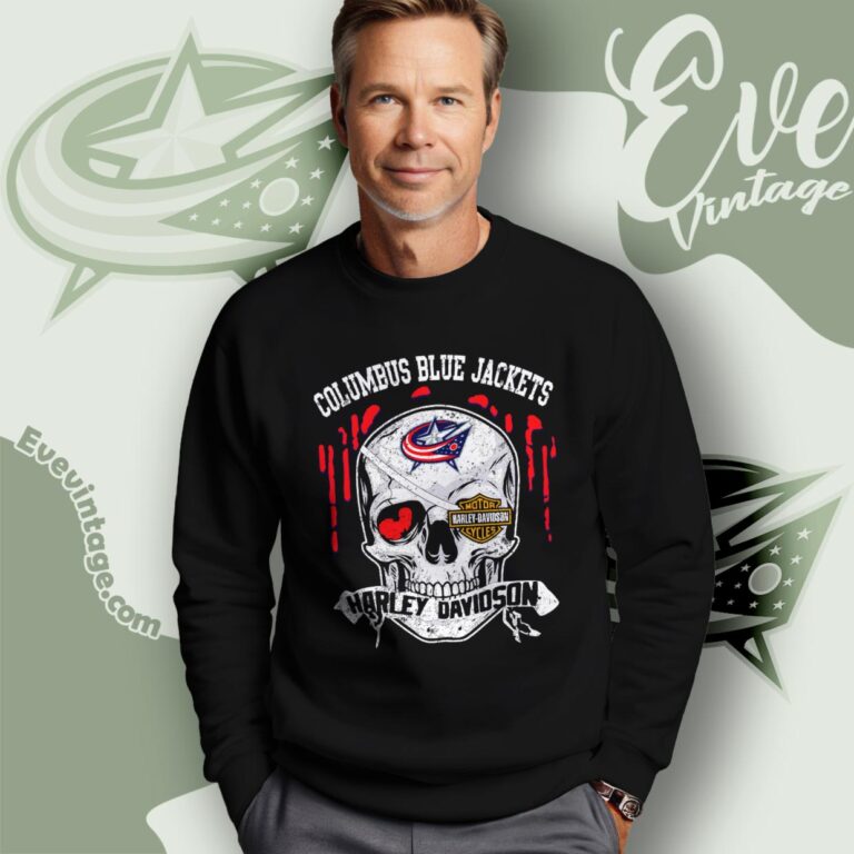 Columbus Blue Jackets Harley Davidson Skull Shirt Sweatshirt Columbus Blue Jackets Harley Davidson Skull Shirt Sweatshirt