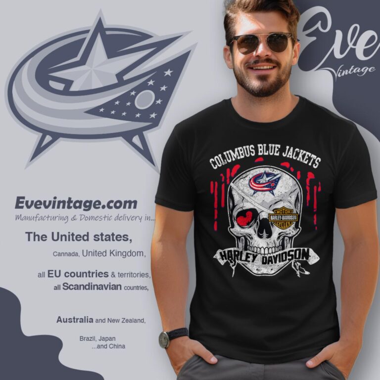 Columbus Blue Jackets Harley Davidson Skull Shirt T Shirt Columbus Blue Jackets Harley Davidson Skull Shirt T Shirt