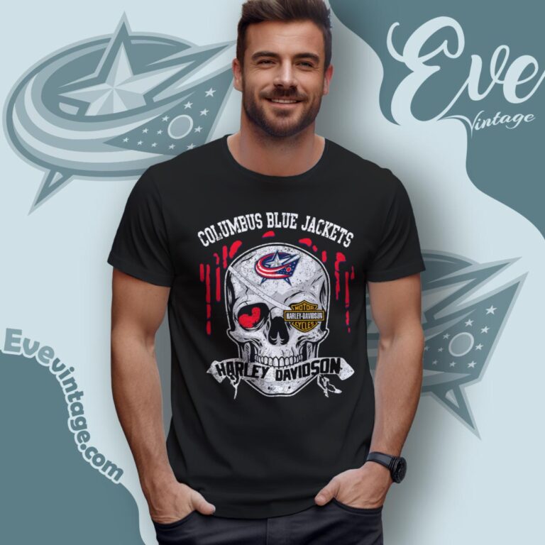 Columbus Blue Jackets Harley Davidson Skull Shirt Women T Shirt Columbus Blue Jackets Harley Davidson Skull Shirt Women T Shirt