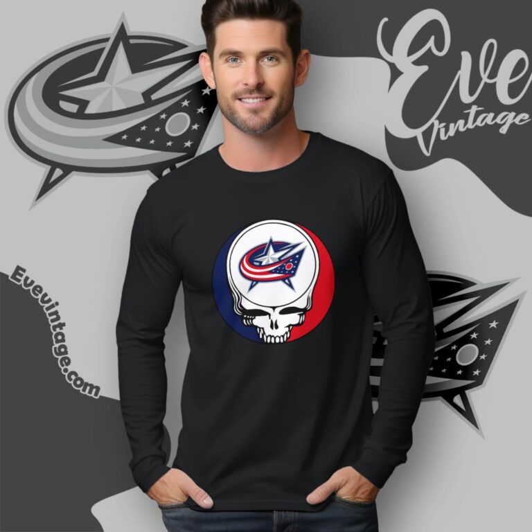 Columbus Blue Jackets Steal Your Face Grateful Dead Shirt Long Sleeve Tee Columbus Blue Jackets Steal Your Face Grateful Dead Shirt Long Sleeve Tee